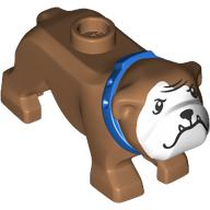 Lego Animal, Dog, Bulldog with White Face, Fangs, Blue Collar print / Medium Nougat