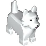 Lego Animal, Dog, Terrier with Black Eyes and Nose and Pink Tongue Print / White