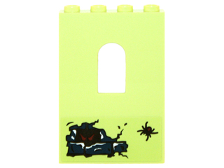 Lego Panel 1 x 4 x 5 Wall with Window with Cracked Wall, Dark Red Eyes and Black Spider Pattern (Sticker) - Set 70732