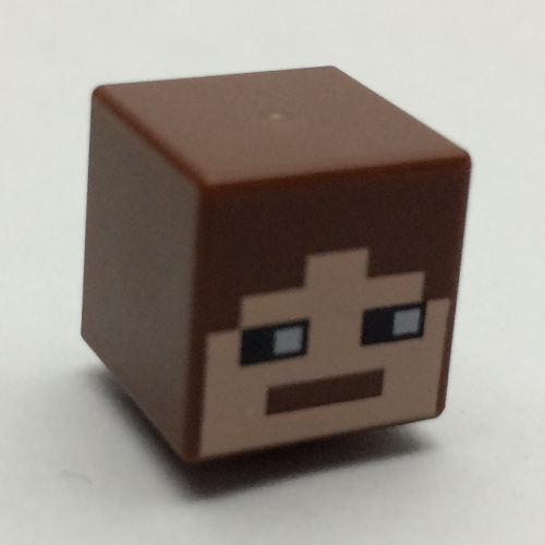 Lego Minifig Head Special, Cube with Pixelated Face with Reddish Brown Hair Print