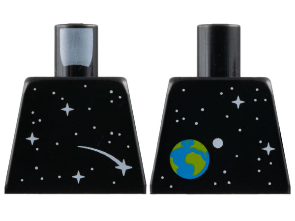 Lego Torso with White Dots and Sparkles / Stars, Comet, Earth and Moon on Back Pattern / Black