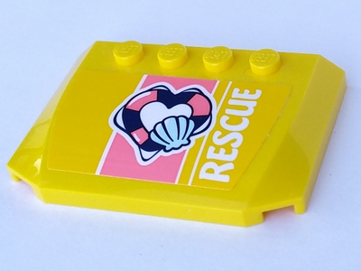 Lego Wedge 4 x 6 x 2/3 Triple Curved with 'RESCUE', Coral Stripe, Shell and Flotation Ring Pattern (Sticker) - Set 41376