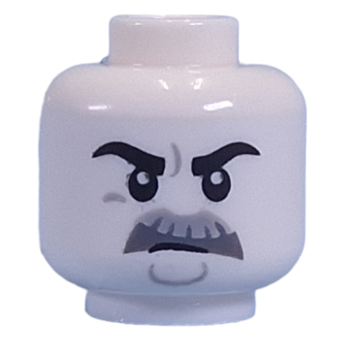 Lego Minifig Head Black Eyebrows, Thick Dark Bluish Grey Moustache, Stern print / White
