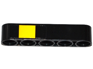 Lego Technic, Liftarm Thick 1 x 5 with Yellow Square Pattern on End (Sticker) - Set 42053 / Black