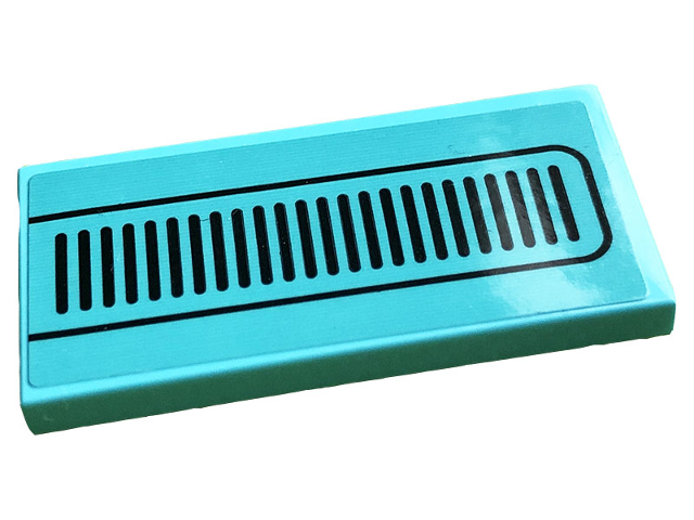 Lego Tile 2 x 4 with Black Grille Pattern (Sticker) - Set 10279 / Medium Azure