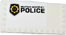 Lego Tile, Modified 6 x 12 with Studs on Edges with Minifigure Head Badge and 'SUPER SECRET POLICE' Pattern Model Left Side (Sticker) - Set 70815