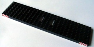 Lego Train Base 6 x 24 with 3 Round Holes Each End with Red and White Danger Stripes Pattern at Each End on Both Sides (Stickers) - Set 4552 / Black