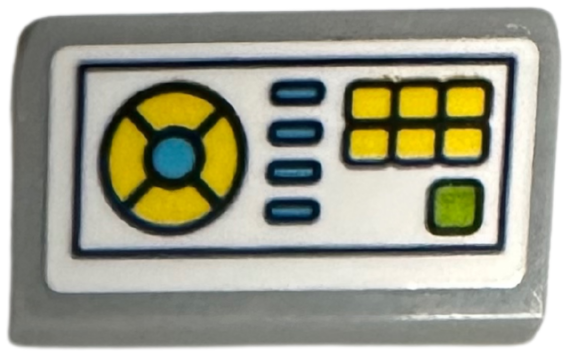 Lego Slope 30 1 x 2 x 2/3 with Control Panel with Lime, Medium Azure and Yellow Buttons Pattern (Sticker) - Set 41740 / Light Bluish Gray