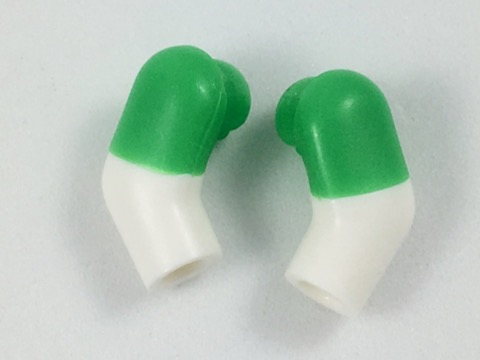 Lego Arm, (Matching Left and Right) Pair with Molded Bright Green Short Sleeves  Pattern / White