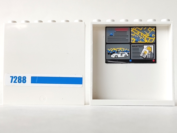 Lego Panel 1 x 6 x 5 with 4 Surveillance Screens on Inside and Blue '7288' and Stripe on Outside Pattern (Stickers) - Set 7288