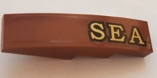 Lego Slope, Curved 4 x 1 with 'SEA' Pattern (Sticker) - Set 70810 / Reddish Brown