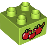Lego Duplo Brick 2 x 2 with Apples and Worm Print / Lime