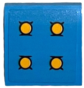 Lego Slope, Curved 2 x 2 x 2/3 with Cushion with Bright Light Orange Buttons Pattern (Sticker) - Set 21326 / Dark Azure