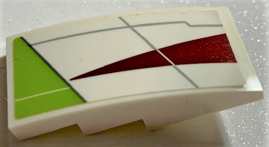 Lego Slope, Curved 4 x 2 with SW Lime Triangle and Dark Red Triangle Pattern Model Right Side (Sticker) - Set 75191