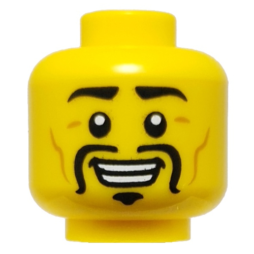 Lego Minifig Head Ray, Black Eyebrows, Long Moustache, Goatee, Wrinkles, Smile / Angry