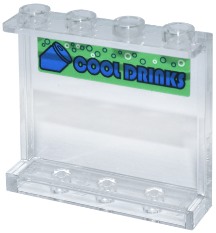 Lego Panel 1 x 4 x 3 with Side Supports - Hollow Studs with Blue Soda Can, 'COOL DRINKS' and Bubbles on Bright Green Background Pattern (Sticker) - Set 70657