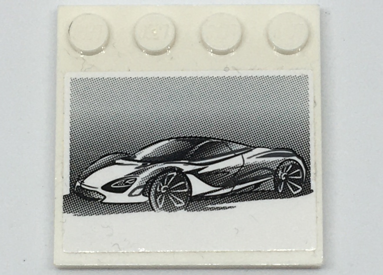 Lego Tile, Modified 4 x 4 with Studs on Edge with Black and White McLaren 720S Car Pattern (Sticker) - Set 75880 / White