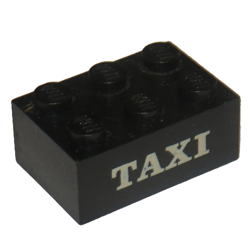 Lego Brick 2 x 3 without Cross Supports with White 'TAXI' Serif Print