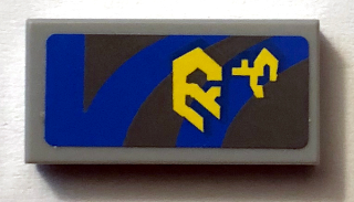 Lego Tile 1 x 2 with Yellow Markings and Blue Curved and Straight Lines on Dark Bluish Gray Background Pattern Model Right Side (Sticker) - Set 7962