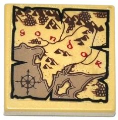 Lego Tile 2 x 2 with Map Forests, Mountains and Red 'Gondor' Pattern (Sticker) - Set 79008 / Tan