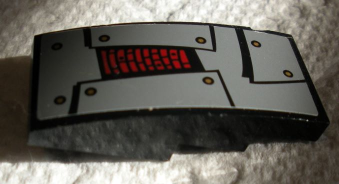 Lego Slope, Curved 4 x 2 with Dark Red and Dark Bluish Gray Hull Plates Pattern (Sticker) - Set 70012-2