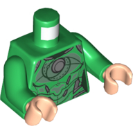 Lego Torso Armor, Dark Bluish Gray Detailing, and Chest Circle and Swirl Print, Green Arms, Light Nougat Hands / Green
