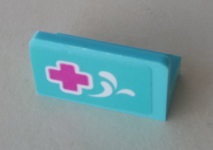 Lego Panel 1 x 2 x 1 with Dark Pink Cross and White Splashes Pattern (Sticker) - Set 41313