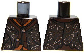 Lego Torso LotR Coat Tattered with 2 Buttons, Dotted Leaves Pattern / Dark Brown