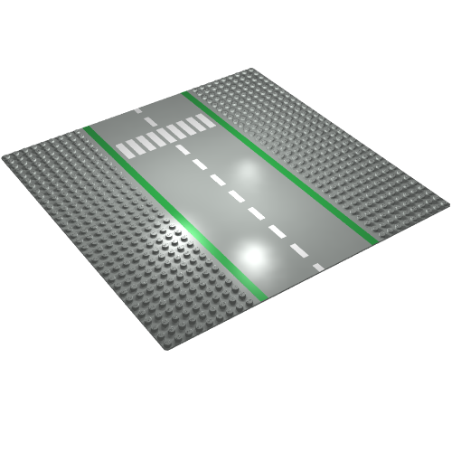 Lego Baseplate 32 x 32 with 9-Stud Straight and Road and Crosswalk Print / Light Gray