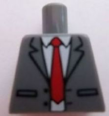 Lego Torso Suit Jacket Unbuttoned with Lapels, Pockets, White Shirt, and Red Tie Pattern / Dark Bluish Gray