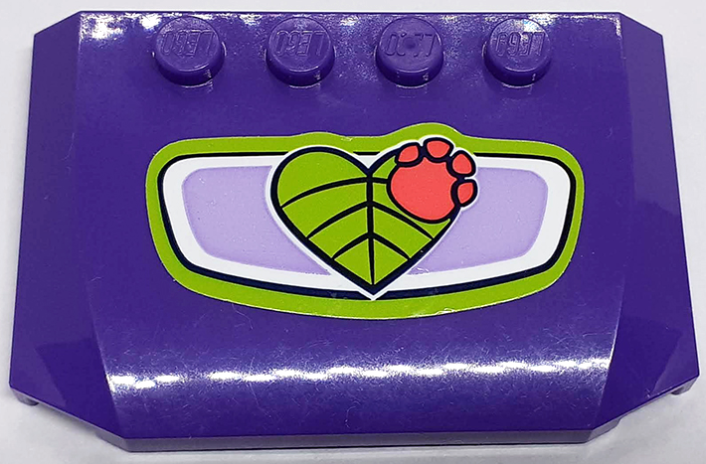 Lego Wedge 4 x 6 x 2/3 Triple Curved with Lime Heart-Shaped Leaf and Coral Paw Print Pattern (Sticker) - Set 41421 / Dark Purple