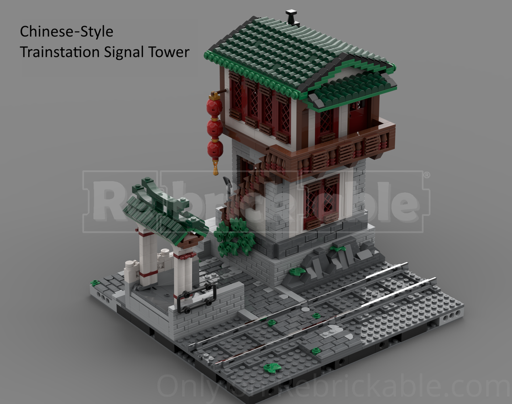 Lego Chinese‑Style Trainstation Signal Tower (Modular Building)