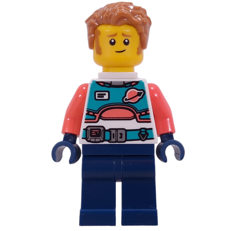 Lego Astronaut, White Torso, Dark Blue Legs, Medium Nougat Hair