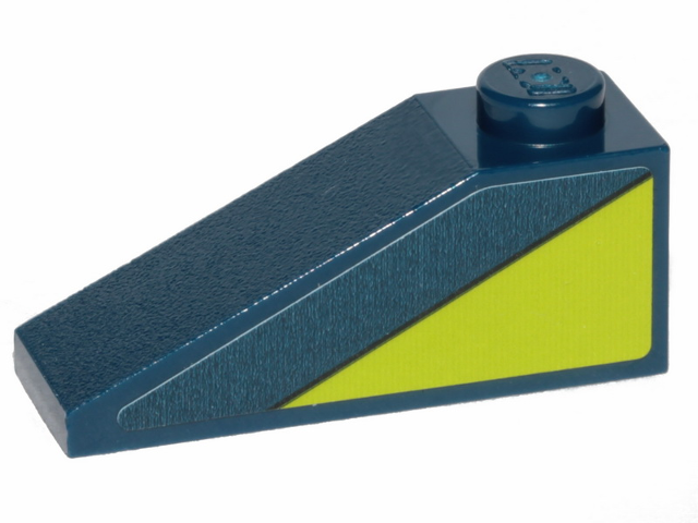 Lego Slope 33 3 x 1 with Lime Triangle on Dark Blue Background Pattern (Sticker) - Set 70835 / Dark Blue