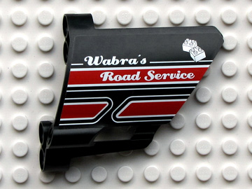 Lego Technic, Panel Fairing #22 Large Short, Small Hole, Side A with 'Wabra's Road Service' Pattern (Sticker) - Set 8285
