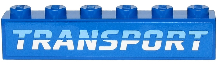 Lego Brick 1 x 6 with Medium Blue and White 'TRANSPORT' on Blue Background Pattern (Sticker) - Set 60244 / Blue