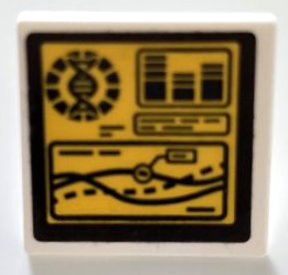 Lego Road Sign 2 x 2 Square with Open O Clip with Computer Screen with Black Border, Graphs and DNA Helix on Yellow Background Pattern (Sticker) - Set 76949