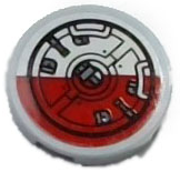 Lego Tile, Round 2 x 2 with Bottom Stud Holder with Hatch with Handles and Dark Red Half Circle Pattern Model Right Side (Sticker) - Set 75362
