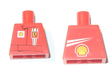 Lego Torso Racers Ferrari front, White Streak and Shell Logo back (Stickers) without Driver Name Pattern / Red