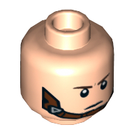 Lego Minifig Head Captain America, Dark Brown Eyebrows, Grin with Raised Right Eyebrow / Reddish Brown Chinstrap Print / Light Nougat