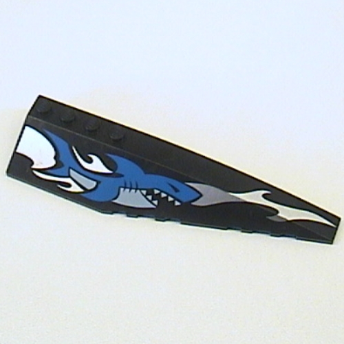 Lego Brick Wedged, Curved 12 x 3 Right with Blue Shark and Silver Wave Print