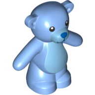 Lego Animal, Bear / Teddy, Arms Down with Black Eyes, Blue Nose and Mouth / Medium Azure Belly Print / Medium Blue