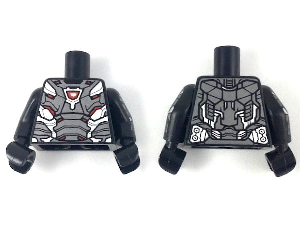 Lego Torso Dark Silver and Silver Armor Plates with Red Trim and Arc Reactor Pattern / Black Arms with Dark Silver and Silver Armor, '004', Star in Circle Pattern / Black Hands
