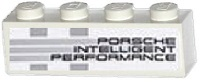 Lego Brick 1 x 4 with 'PORSCHE INTELLIGENT PERFORMANCE' and Horizontal and Vertical Light Bluish Gray Stripes Pattern Model Right Side (Sticker) - Set 75912 / White