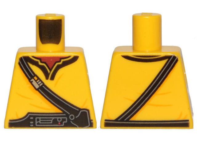Lego Torso SW Tunic with Reddish Brown Neck and Black Trim and Belts Pattern (Lando Calrissian) / Yellow