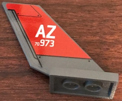 Lego Tail Shuttle with White 'AZ 70973' on Red Background Pattern Model Right Side (Sticker) - Set 76127 / Dark Bluish Gray
