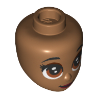 Lego Minidoll Head, Large Reddish Brown Eyes, Dark Red Lips print / Medium Nougat