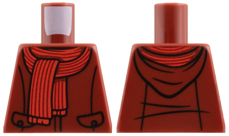 Lego Torso Hoodie with Black Trim and Pockets, Red Striped Scarf Pattern / Dark Red