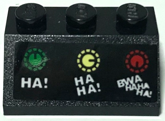 Lego Slope 45 2 x 3 with Green, Bright Light Yellow, and Red Dials and 'HA!', 'HA HA!' and 'BWA HAHA HA!' Pattern (Sticker) - Set 70922