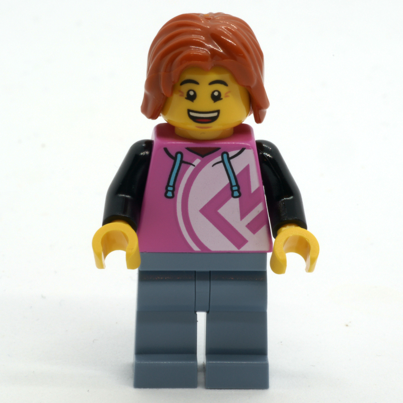 Lego Man, Coral Jacket, Sand Blue Legs